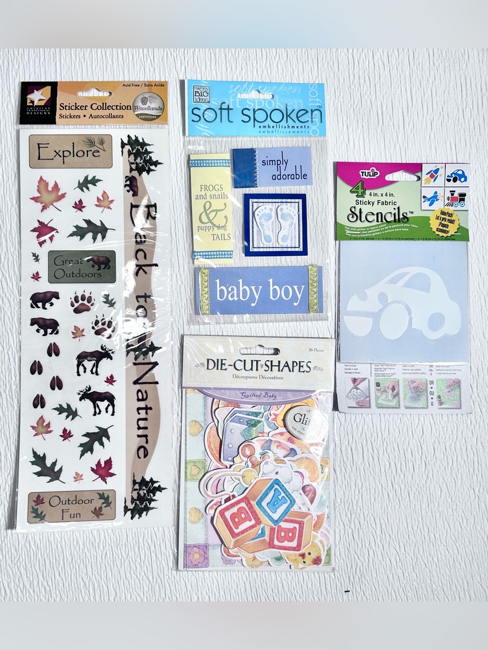 Baby Boy Scrapbook Lot of 4-Stickers, Stencils, Die-Cuts- New